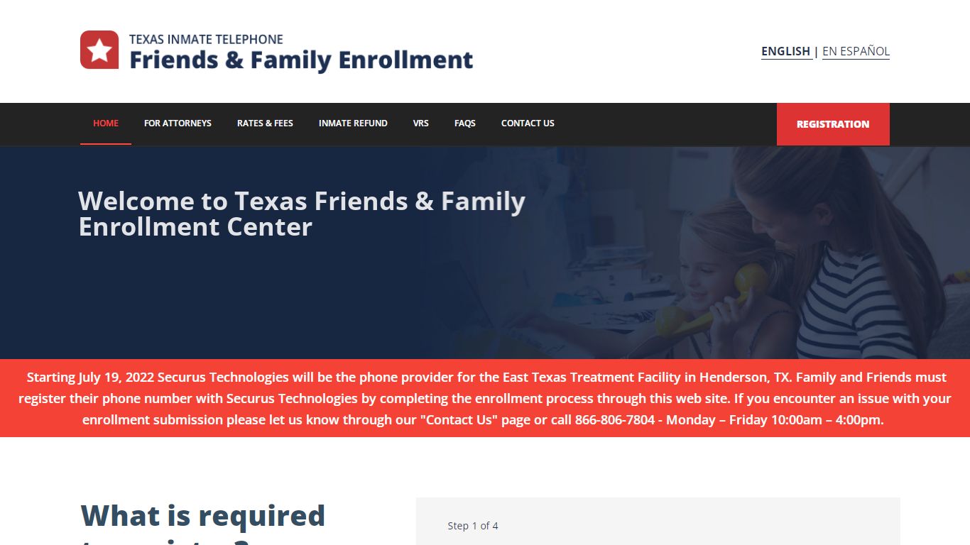 Texas offender telephone friends and family - Registration Step 1