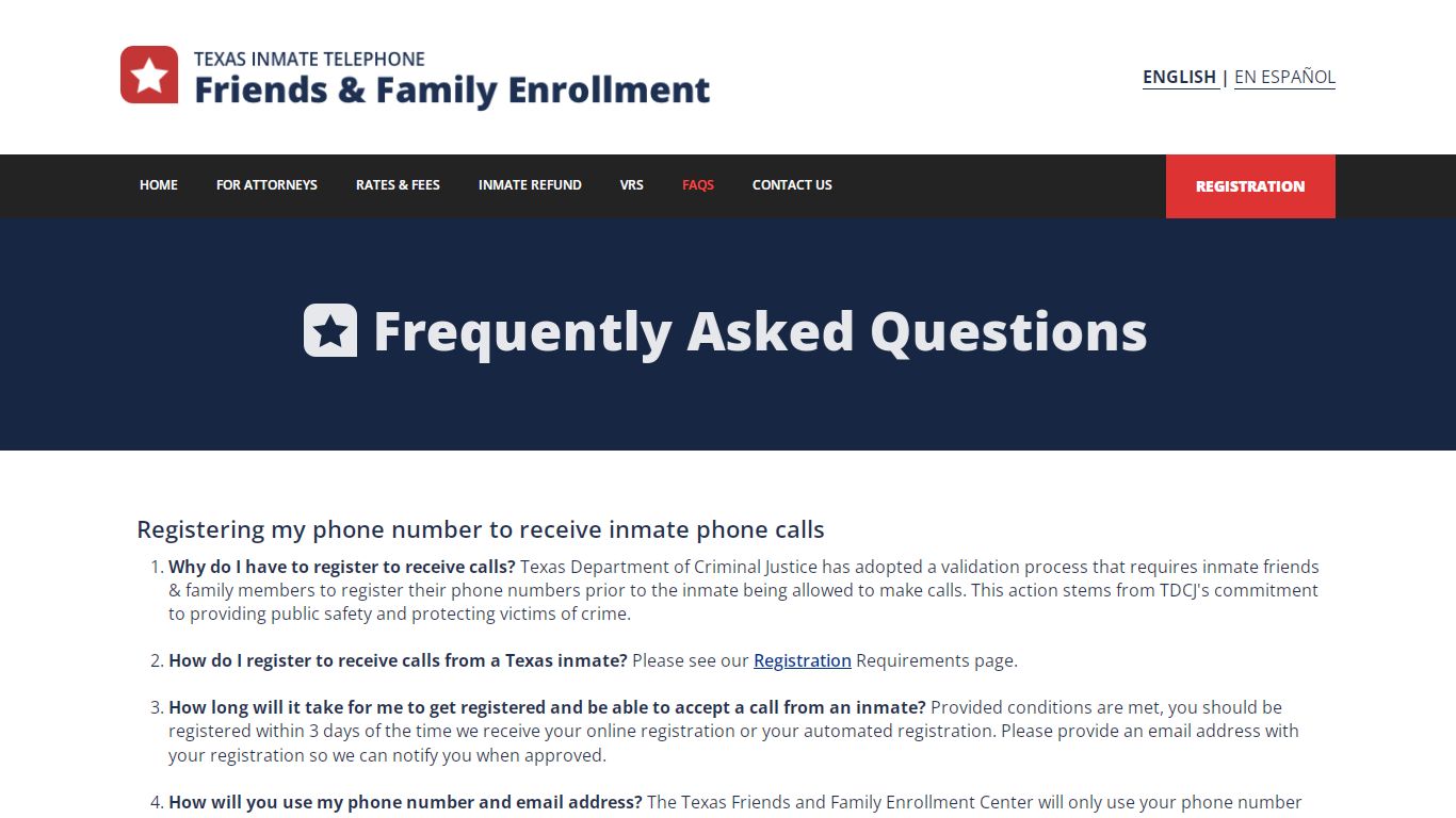 Texas offender telephone friends and family - Frequently ... - Registration